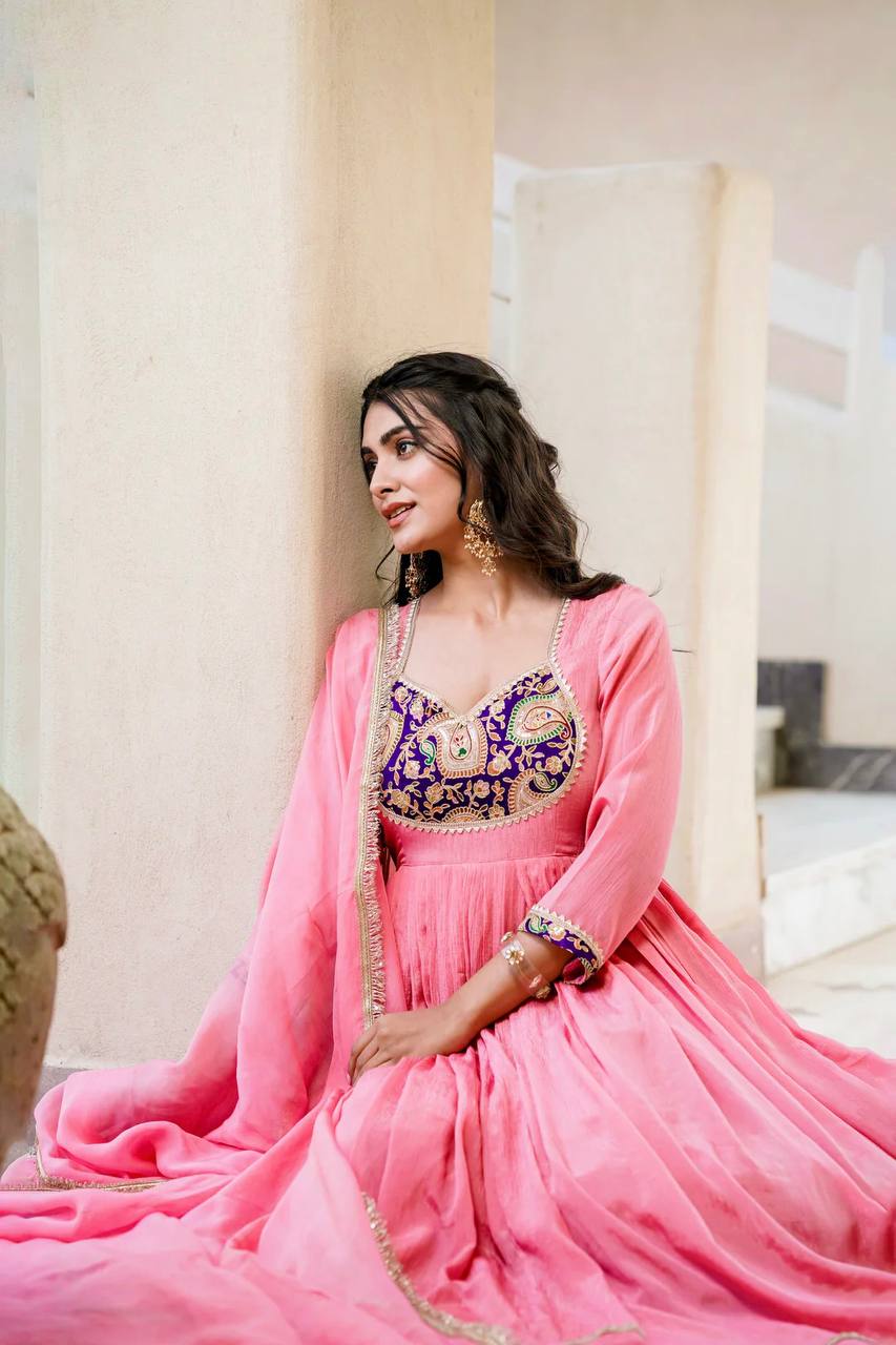 Designer Party Wear Pink Gown