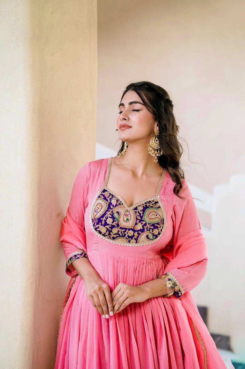 Designer Party Wear Pink Gown