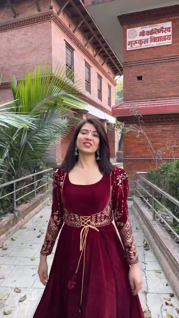 Velvet Anarkali Gown With Koti