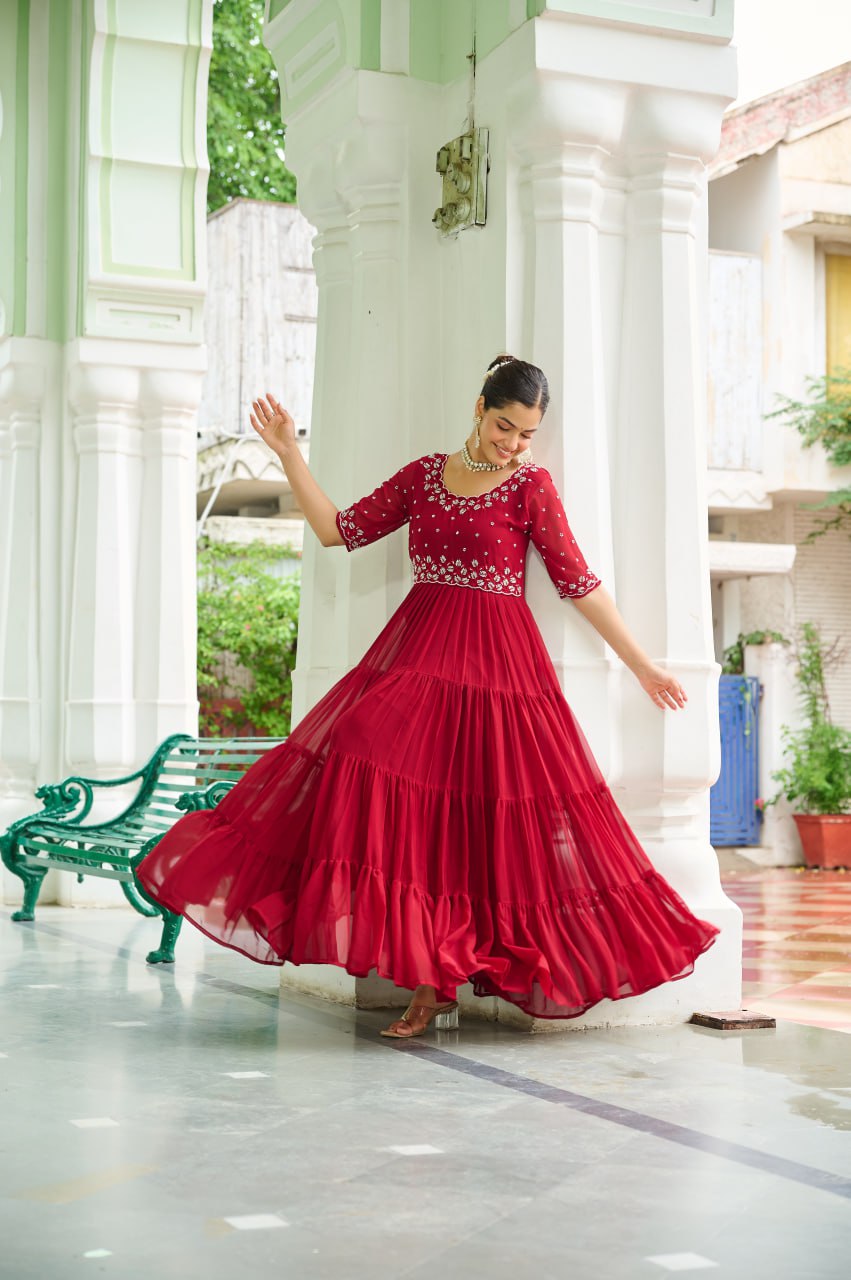 Faux Blooming with Beads embroidery work Designer Tranding Gown