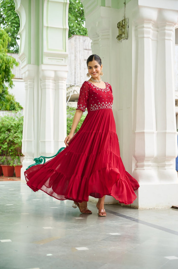 Faux Blooming with Beads embroidery work Designer Tranding Gown