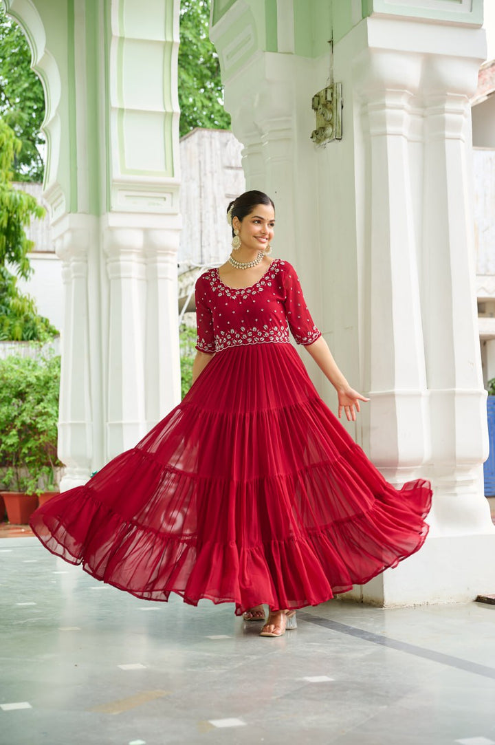 Faux Blooming with Beads embroidery work Designer Tranding Gown