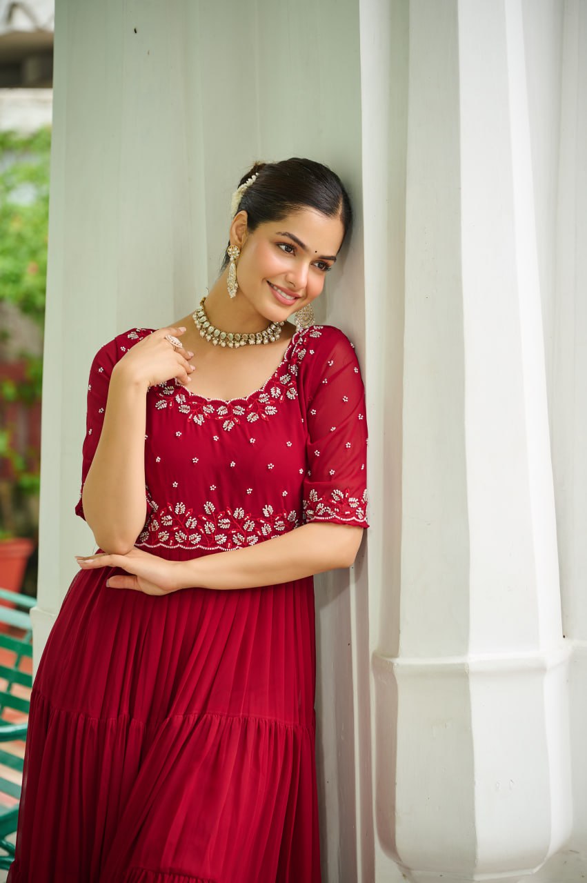 Faux Blooming with Beads embroidery work Designer Tranding Gown