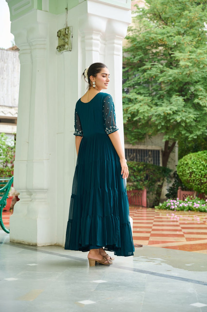 Faux Blooming with Beads embroidery work Designer Readymade Gown