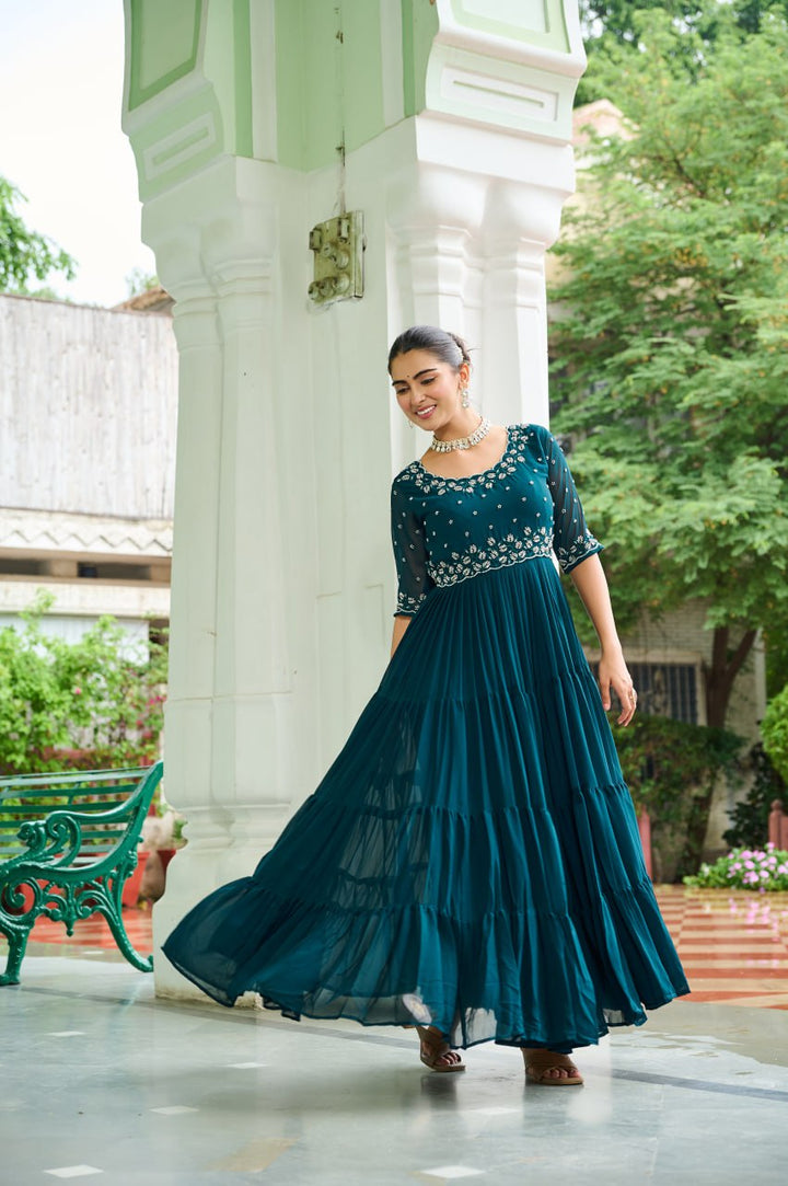 Faux Blooming with Beads embroidery work Designer Readymade Gown