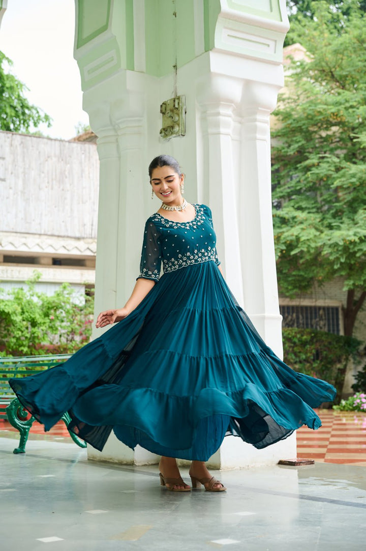 Faux Blooming with Beads embroidery work Designer Readymade Gown