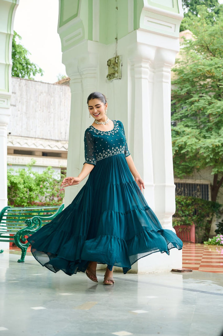 Faux Blooming with Beads embroidery work Designer Readymade Gown
