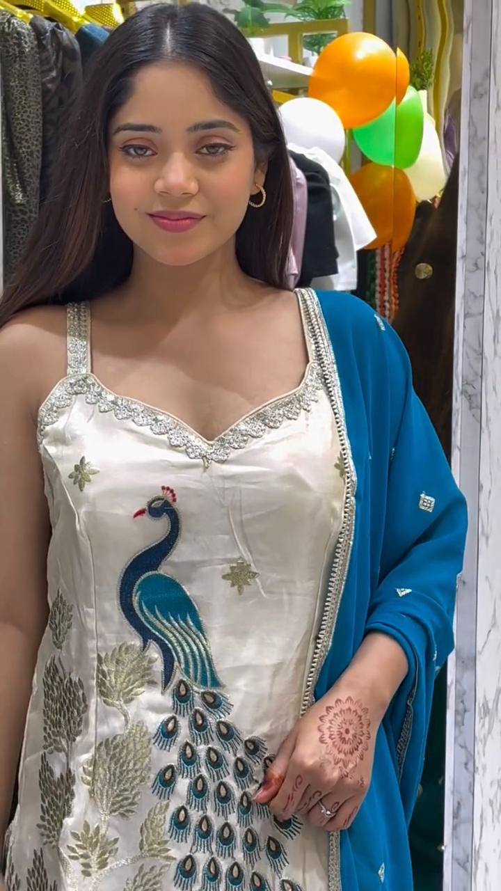 EXCLUSIVE PLAZZO PAIR WITH  EMBROIDERED PEACOCK