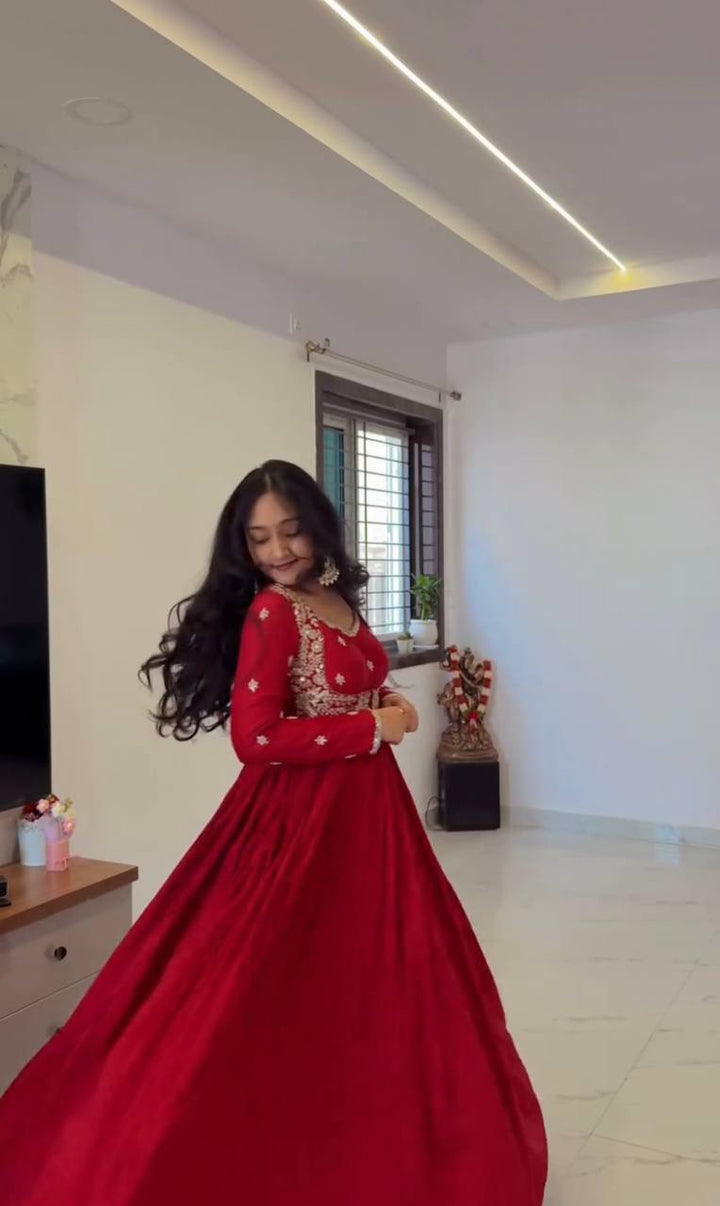 Red Color Designer Party Wear Gown