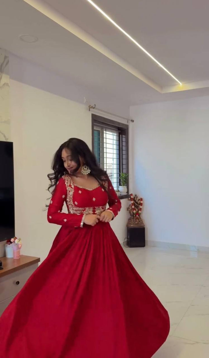 Red Color Designer Party Wear Gown
