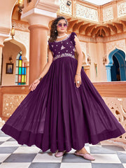 Faux Blooming Wine Color Designer Gown