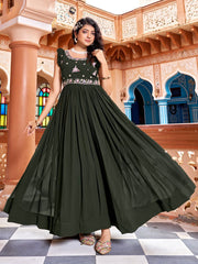 Faux Blooming Mehndi Color Designer Gown
