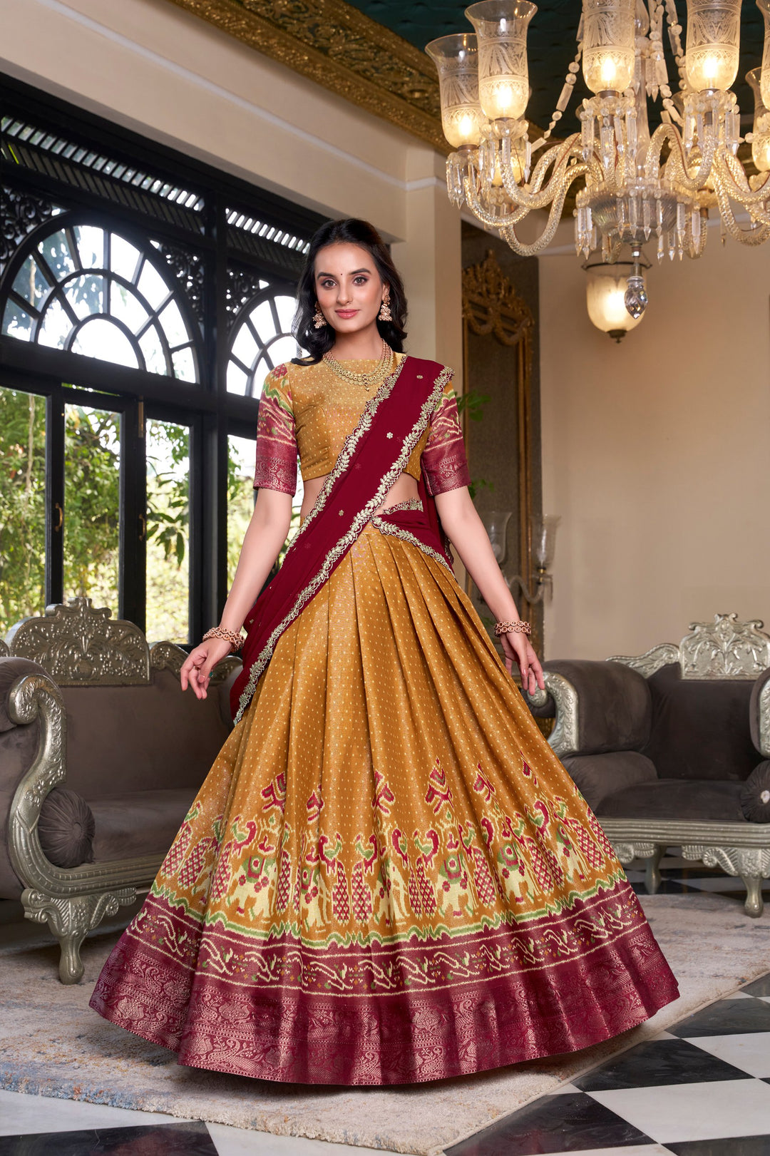 Mustured Kanchipuram Silk Lehenga choli
