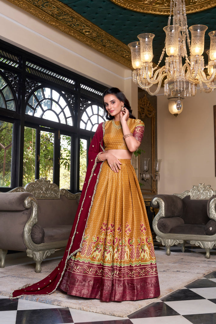 Mustured Kanchipuram Silk Lehenga choli