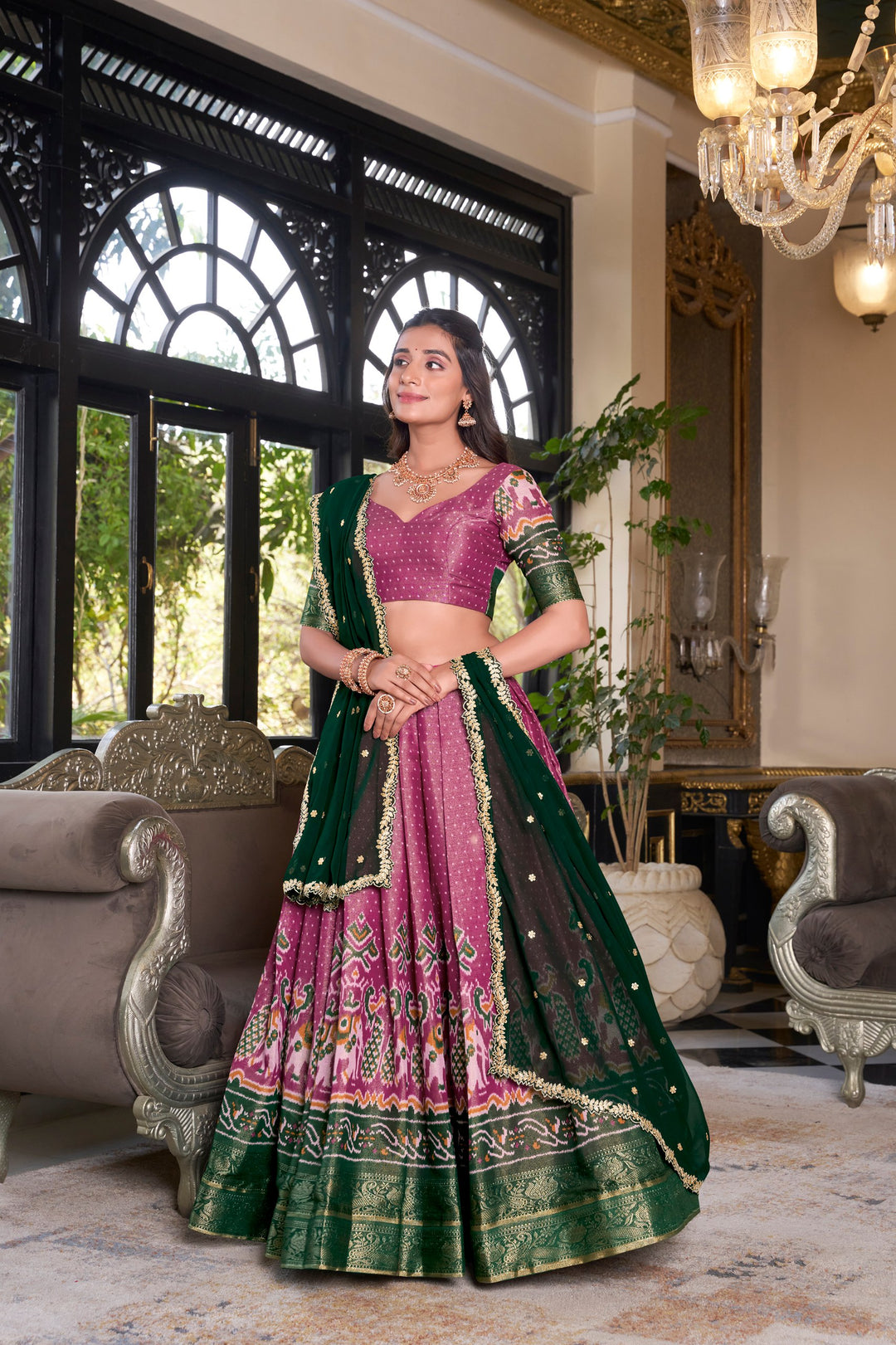 Pink Kanchipuram Silk Lehenga choli