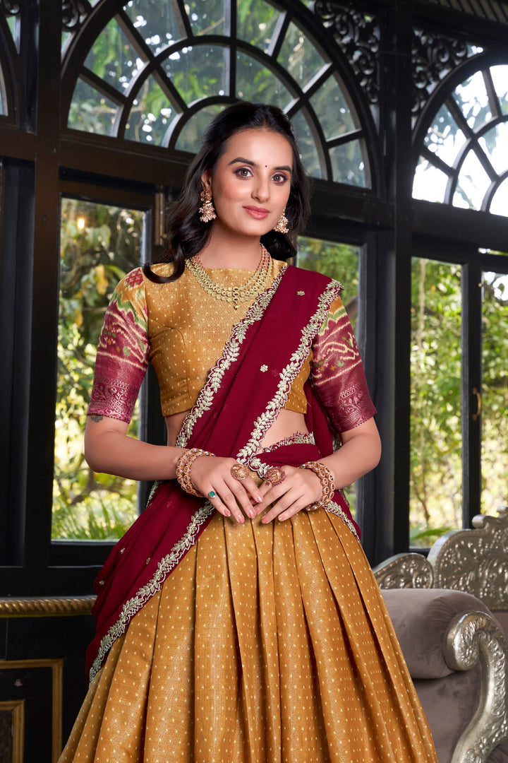 Mustured Kanchipuram Silk Lehenga choli