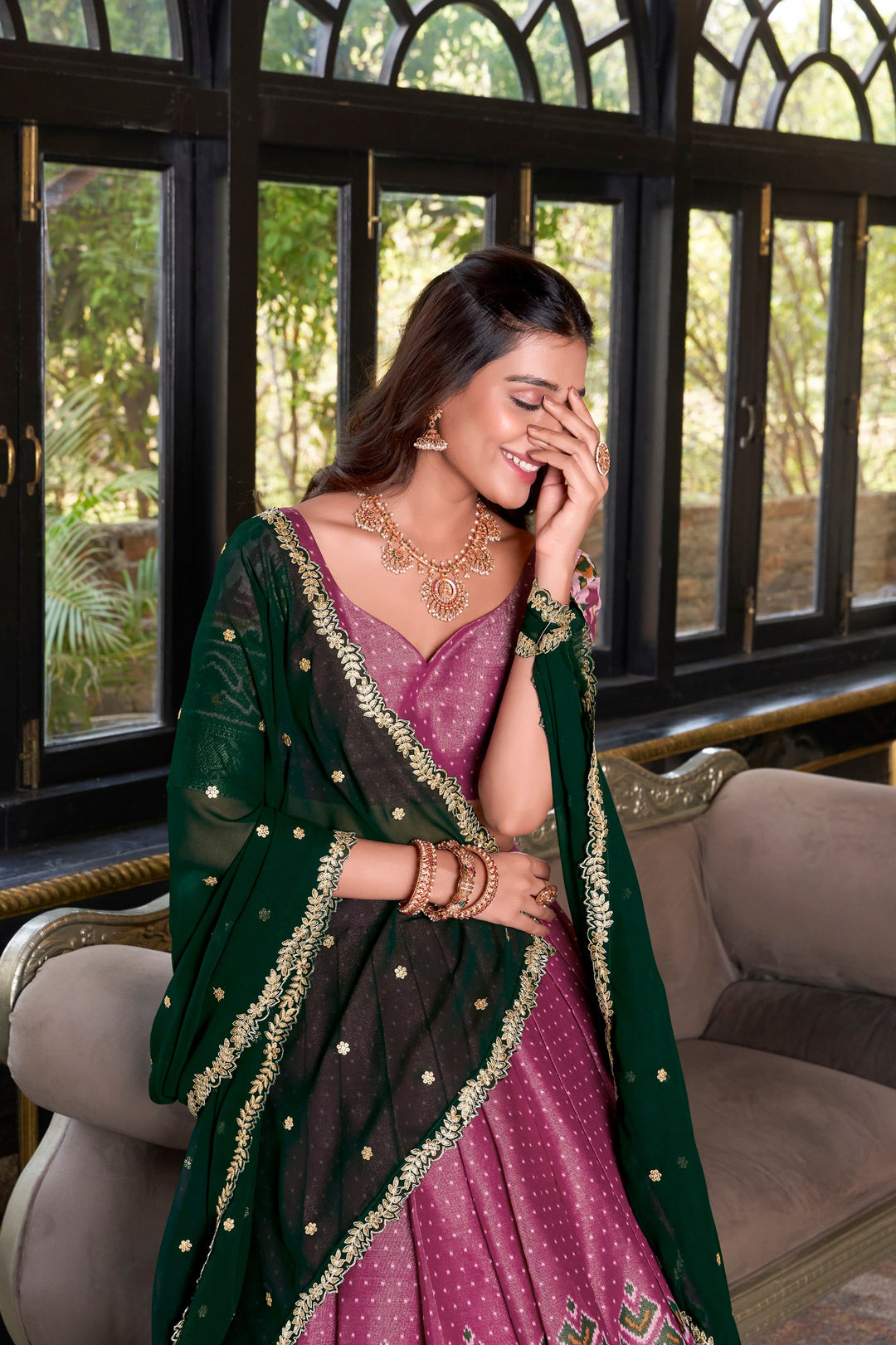 Pink Kanchipuram Silk Lehenga choli