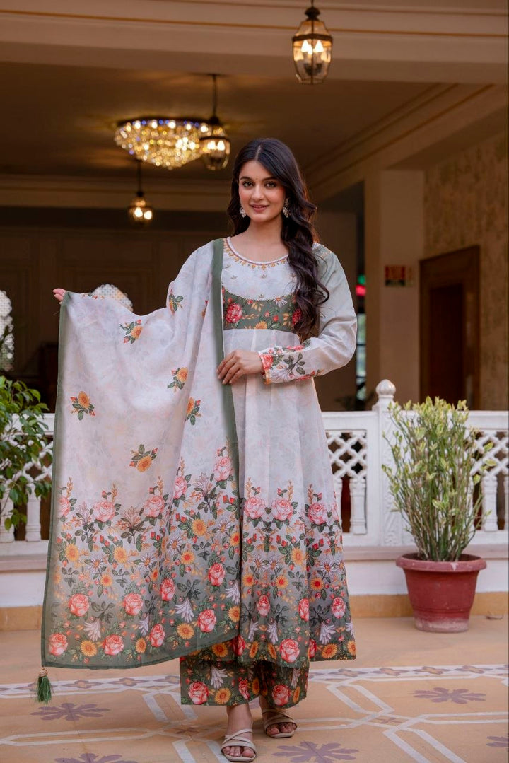 New Readymade Embroidery Designer Gown Pant and dupatta Set