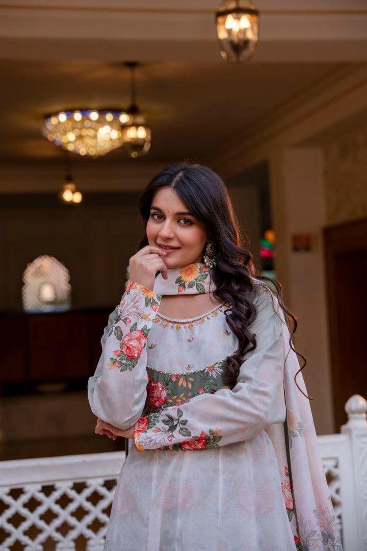 New Readymade Embroidery Designer Gown Pant and dupatta Set