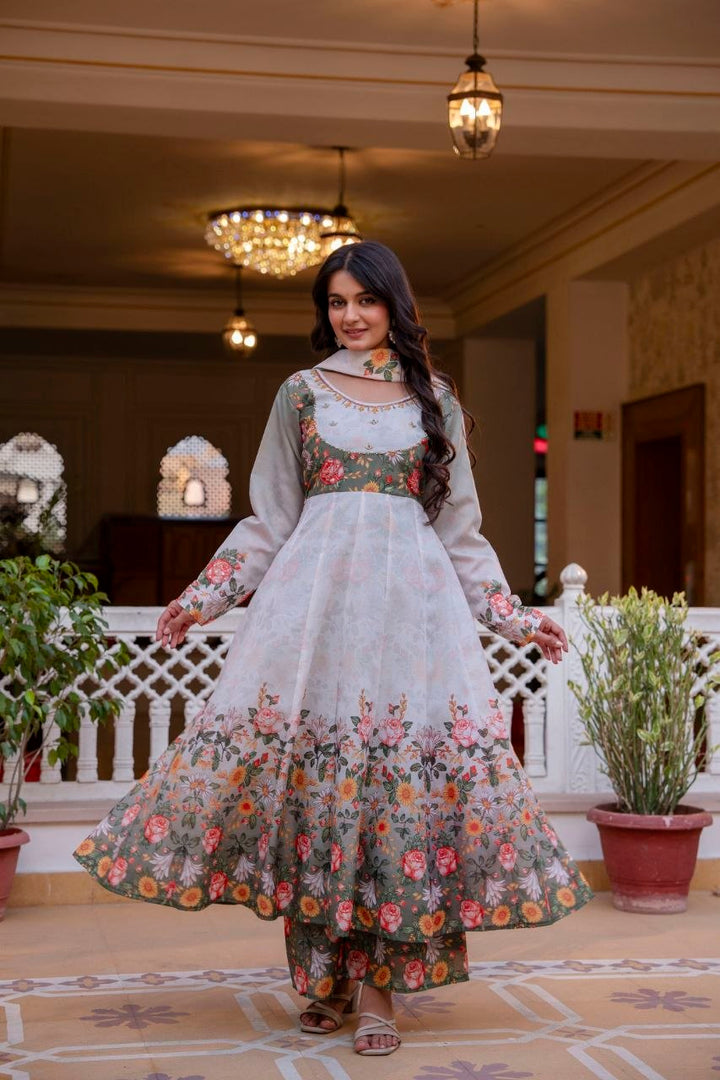 New Readymade Embroidery Designer Gown Pant and dupatta Set
