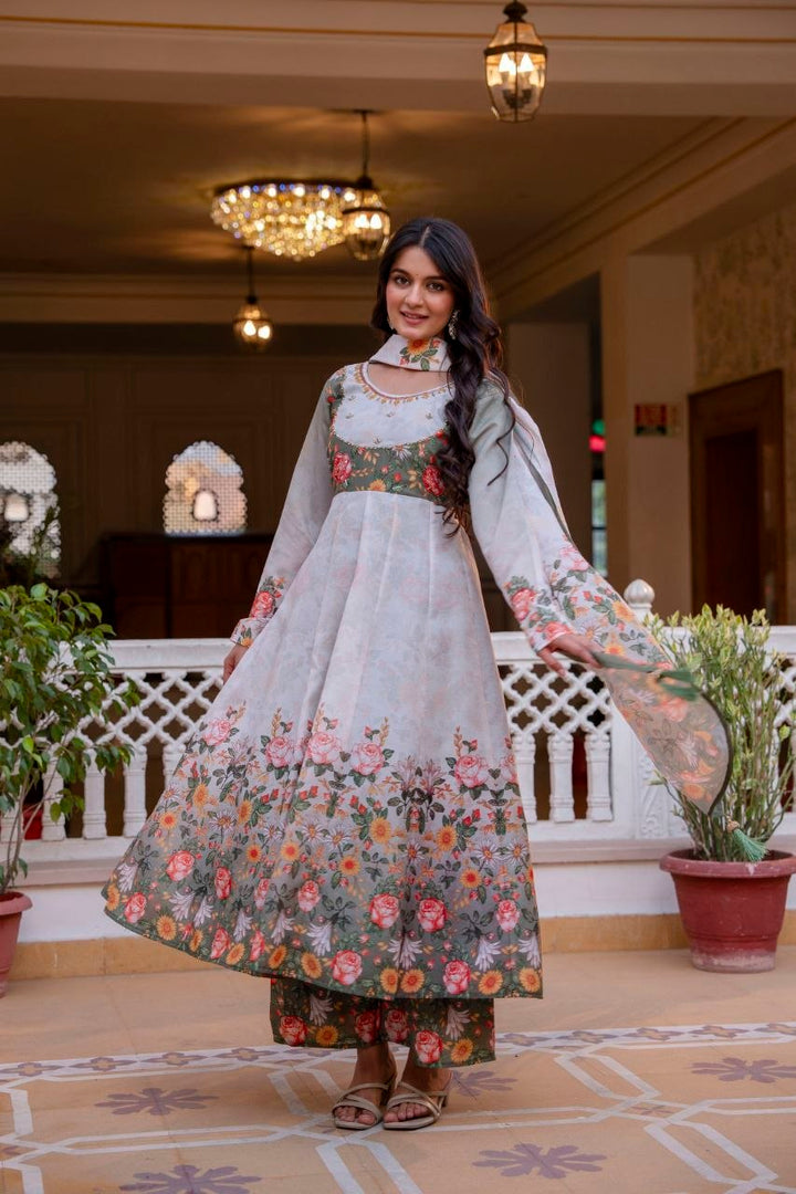 New Readymade Embroidery Designer Gown Pant and dupatta Set