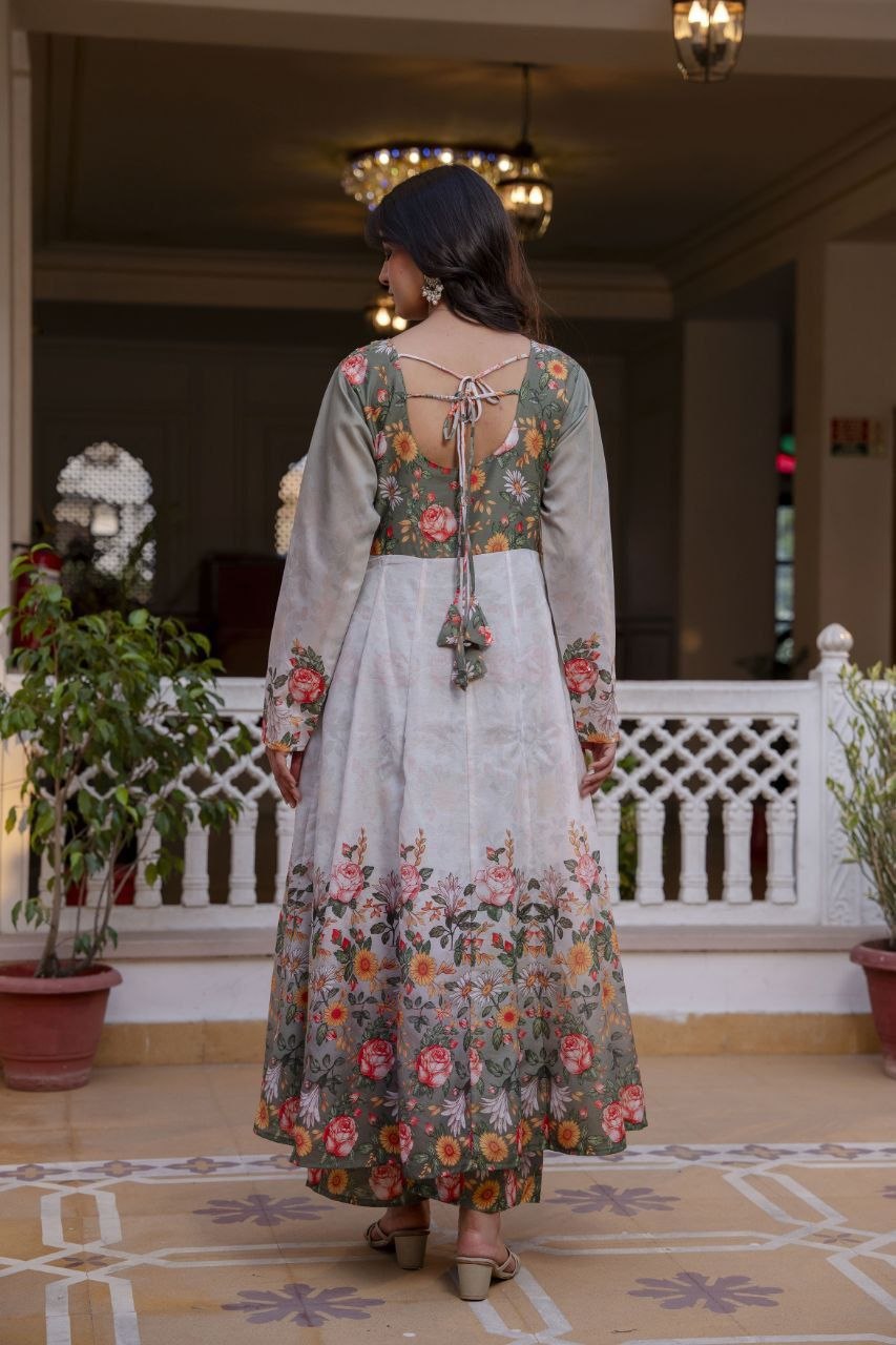 New Readymade Embroidery Designer Gown Pant and dupatta Set