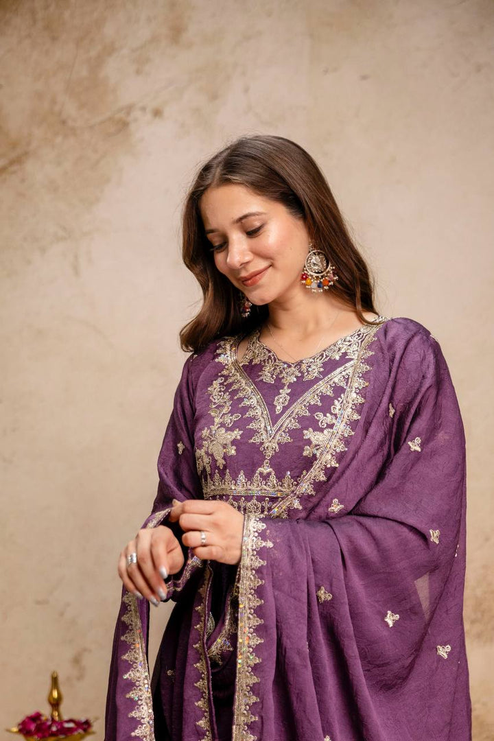 New Ready-Made Wine Gown And Dupatta Set