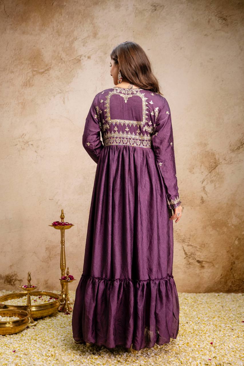New Ready-Made Wine Gown And Dupatta Set