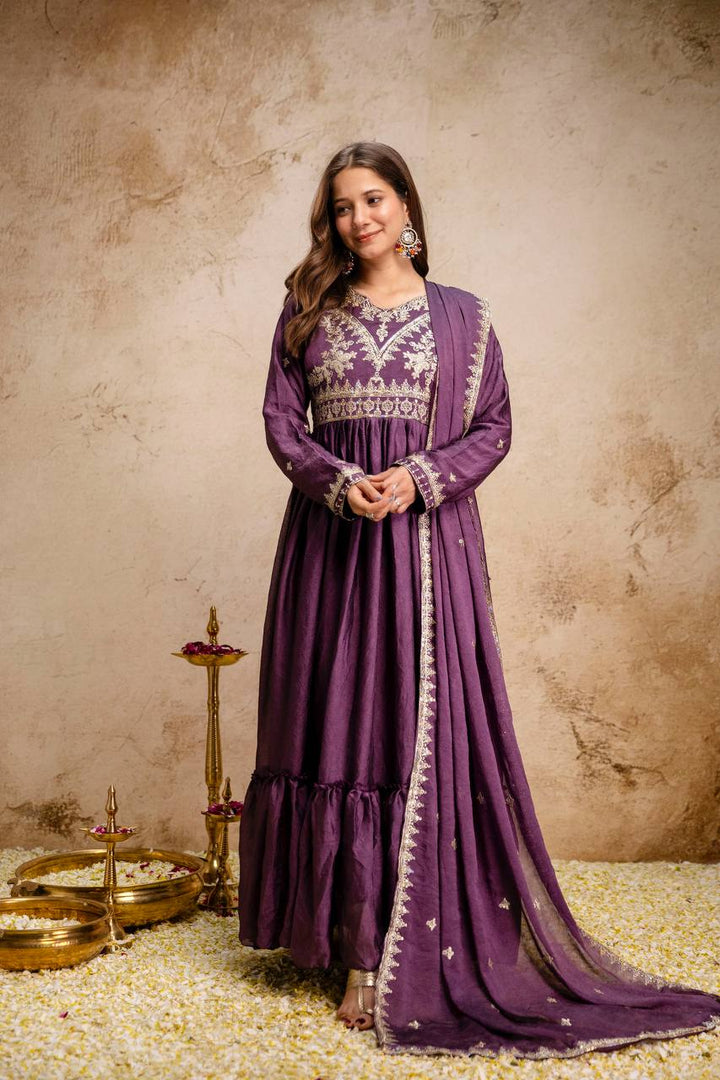 New Ready-Made Wine Gown And Dupatta Set