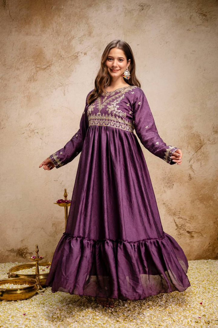New Ready-Made Wine Gown And Dupatta Set