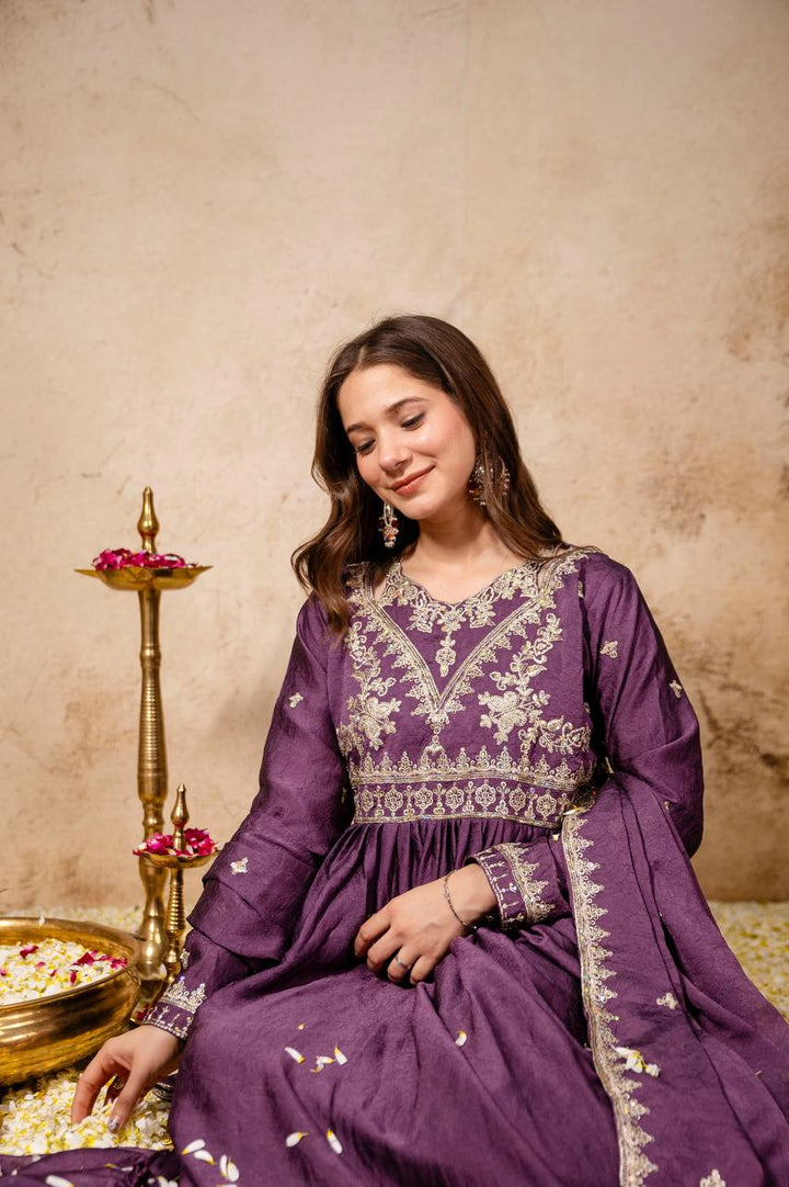 New Ready-Made Wine Gown And Dupatta Set