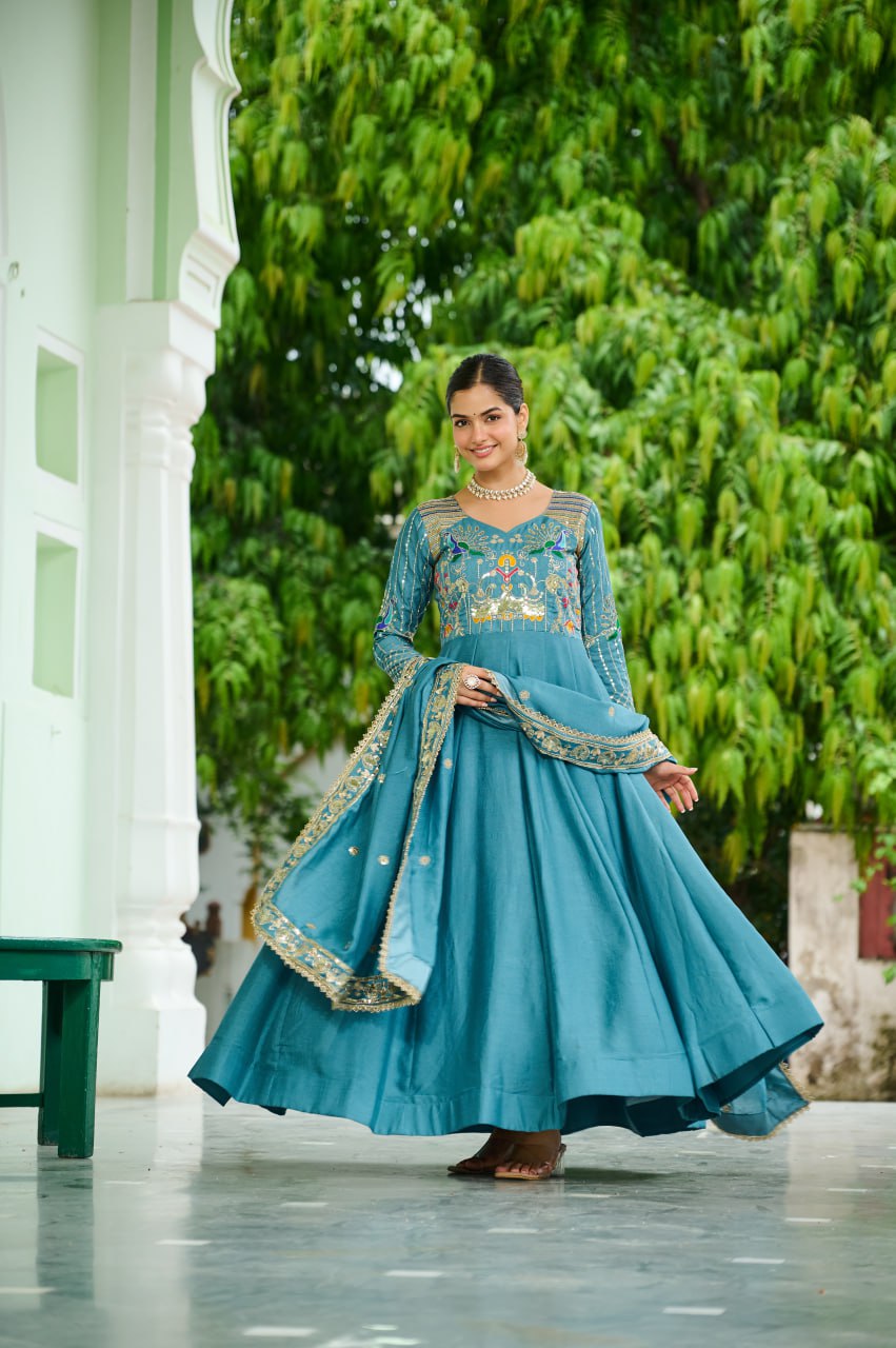 Elegant Teal-Blue Anarkali Suit