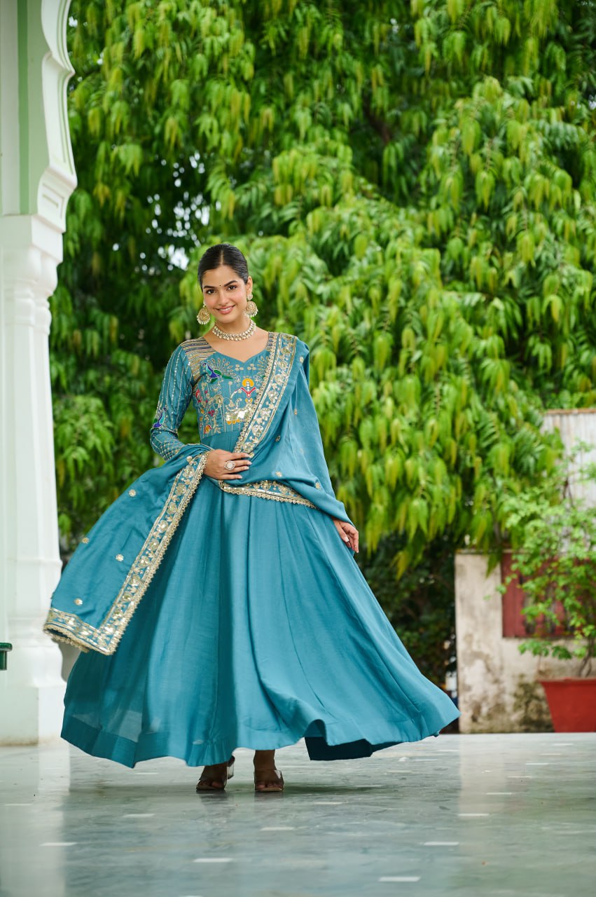 Elegant Teal-Blue Anarkali Suit
