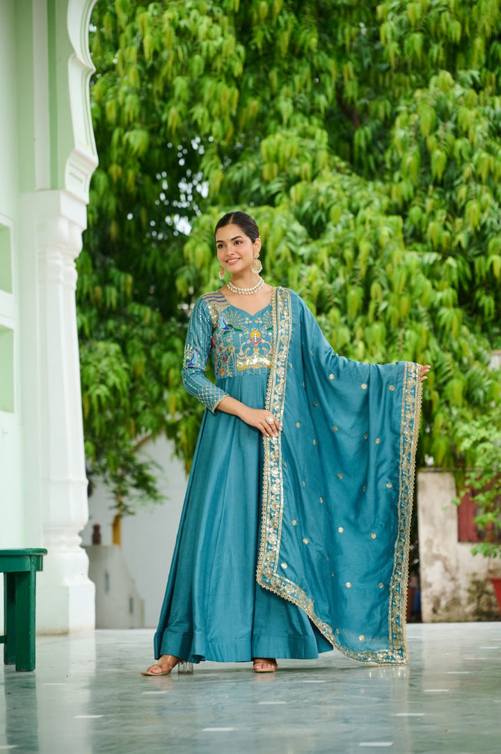 Elegant Teal-Blue Anarkali Suit