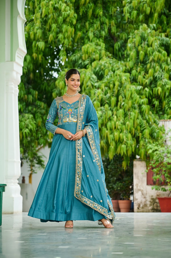 Elegant Teal-Blue Anarkali Suit