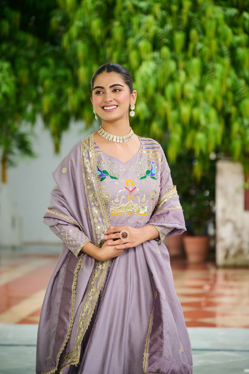 Elegant Onion Color Anarkali Suit