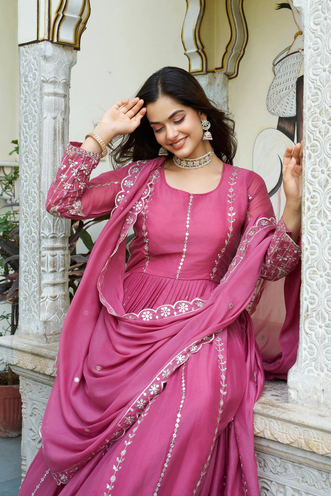 Star Georgette Long Gown & Dupatta