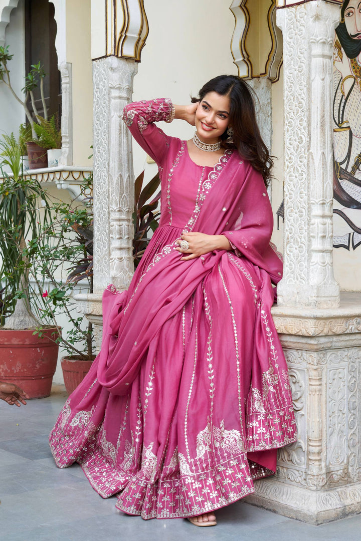 Star Georgette Long Gown & Dupatta