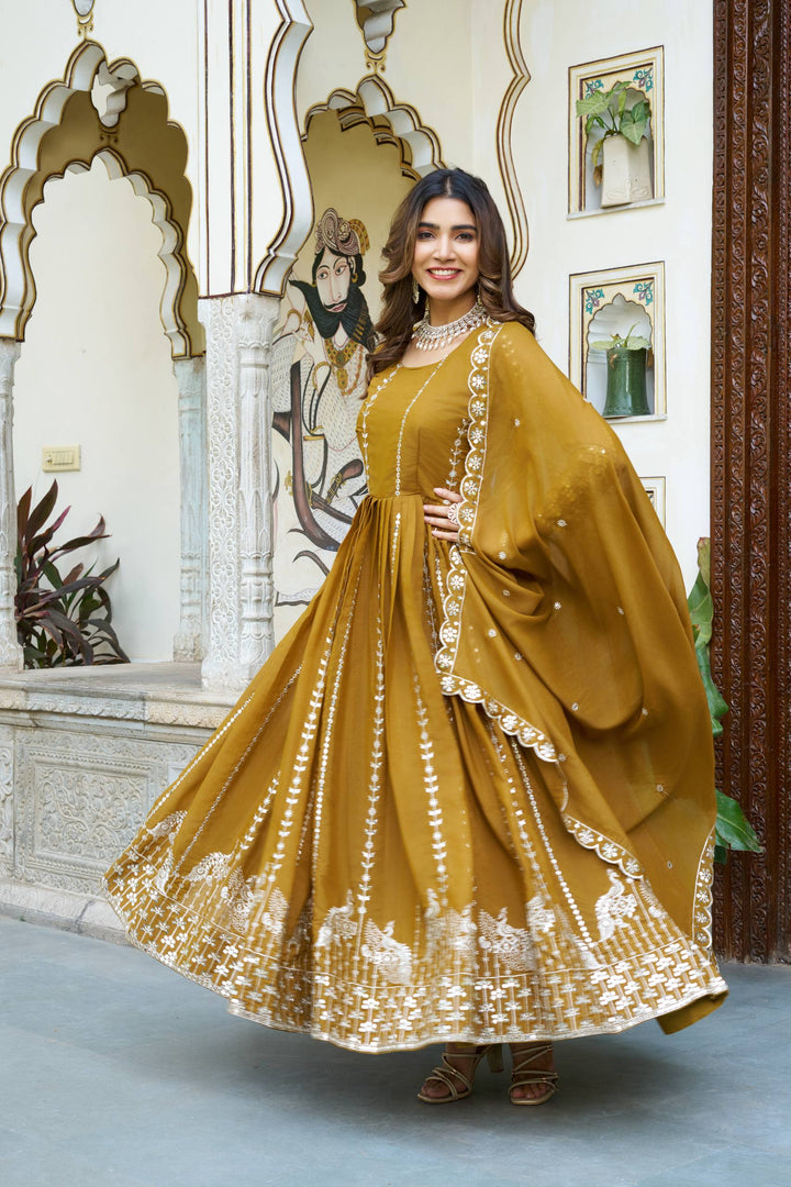 Star Georgette Long Anarkali  Gown & Dupatta