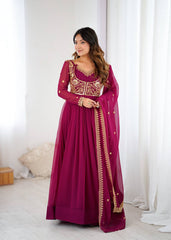 Opulent dark pink Anarkali Outfit