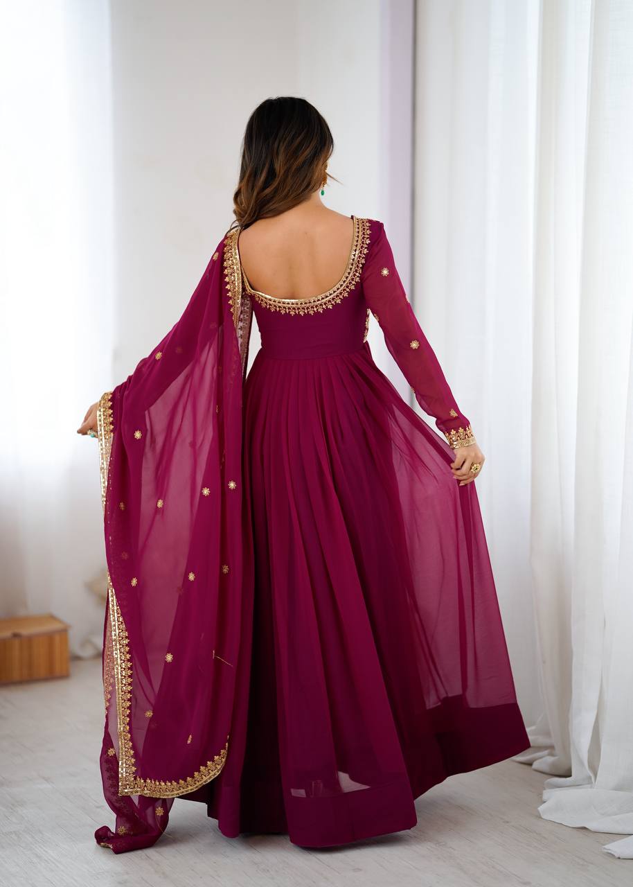 Opulent dark pink Anarkali Outfit