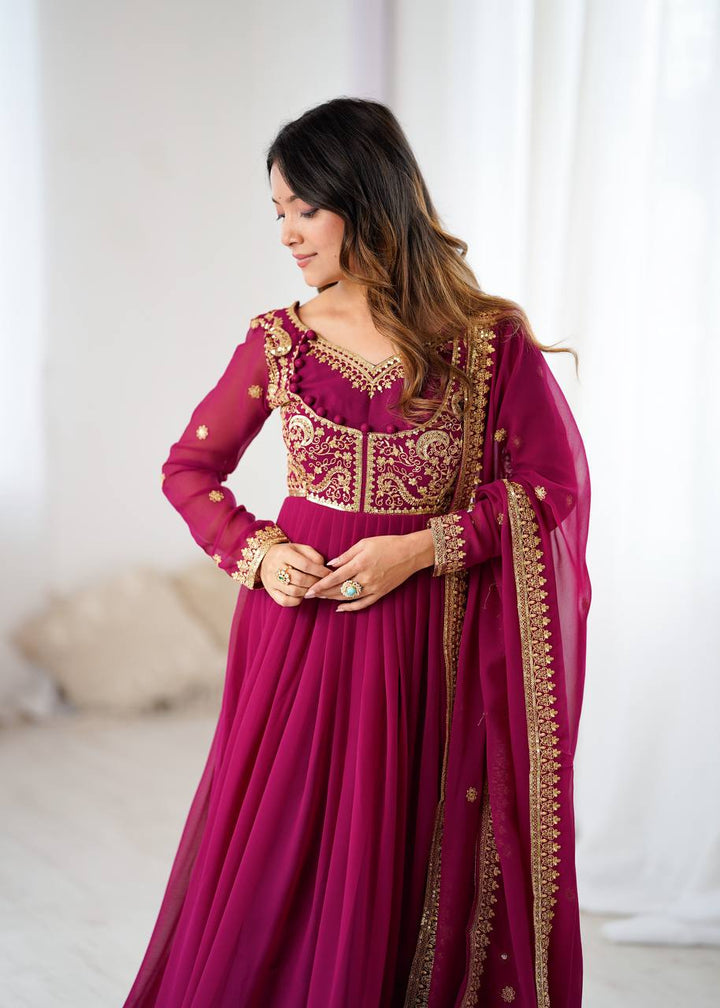 Opulent dark pink Anarkali Outfit