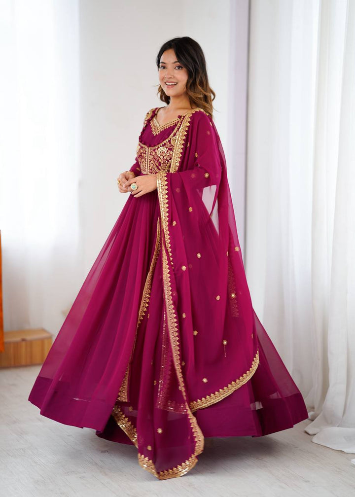 Opulent dark pink Anarkali Outfit