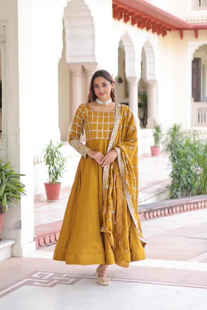 beautiful Mustard Anarkali gown