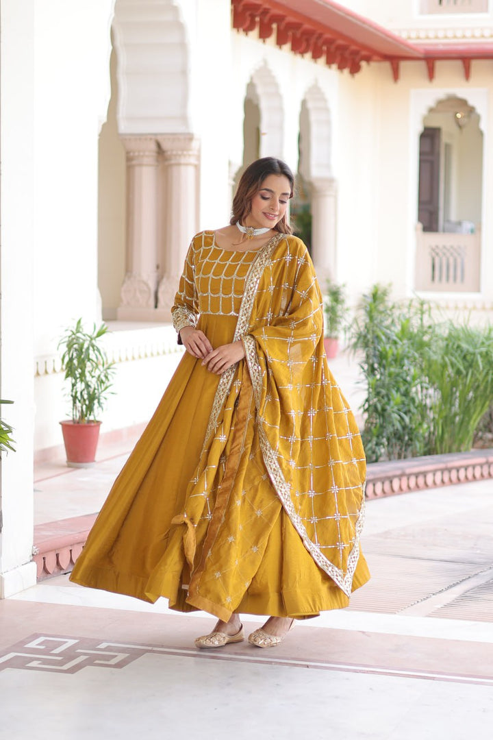 beautiful Mustard Anarkali gown