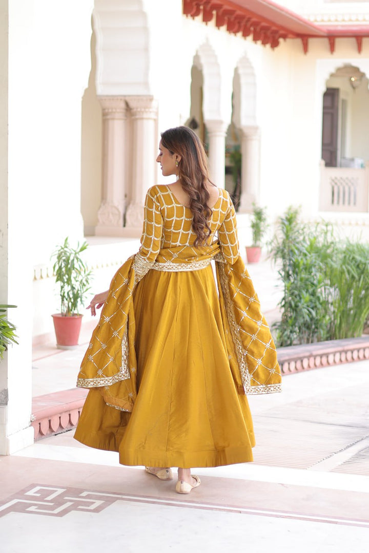 beautiful Mustard Anarkali gown