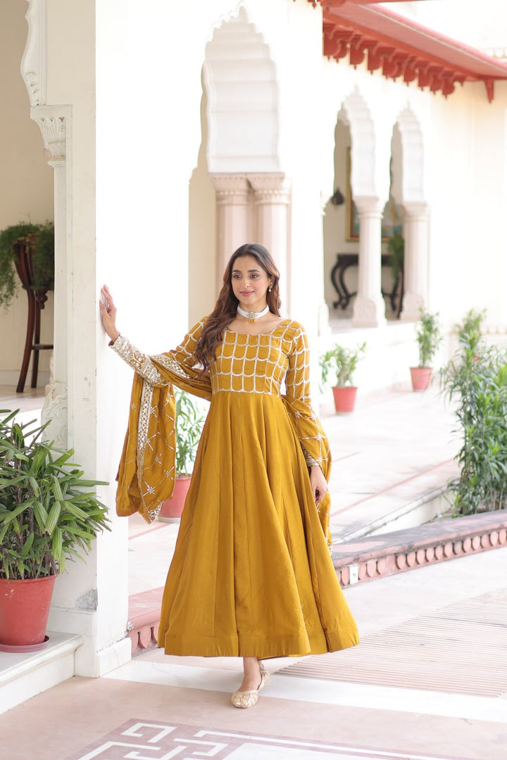 beautiful Mustard Anarkali gown