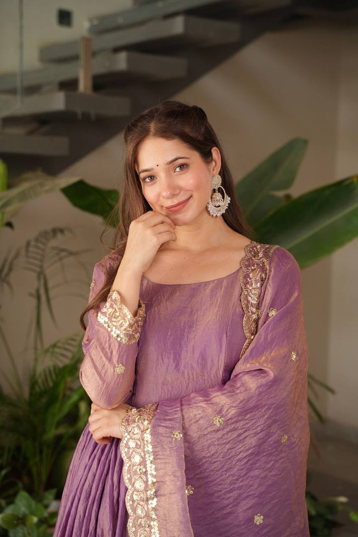 Fandy Silk With Embroidery Sequins Work Designer Party Gown