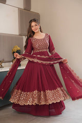Maroon Color Faux Georgette Full stitched Sharara set