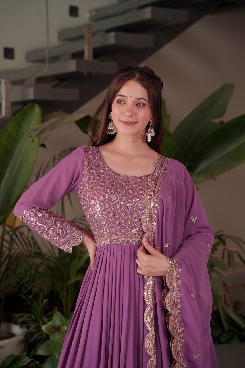 Purple Color Faux Georgette Full stitched Sharara set